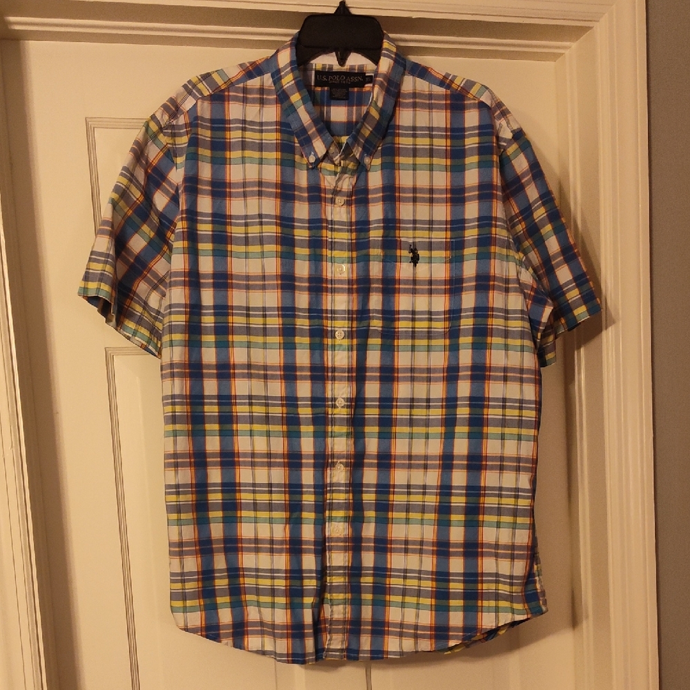 U.S. Polo Assn. Men's Blue and Yellow Plaid Shirt
